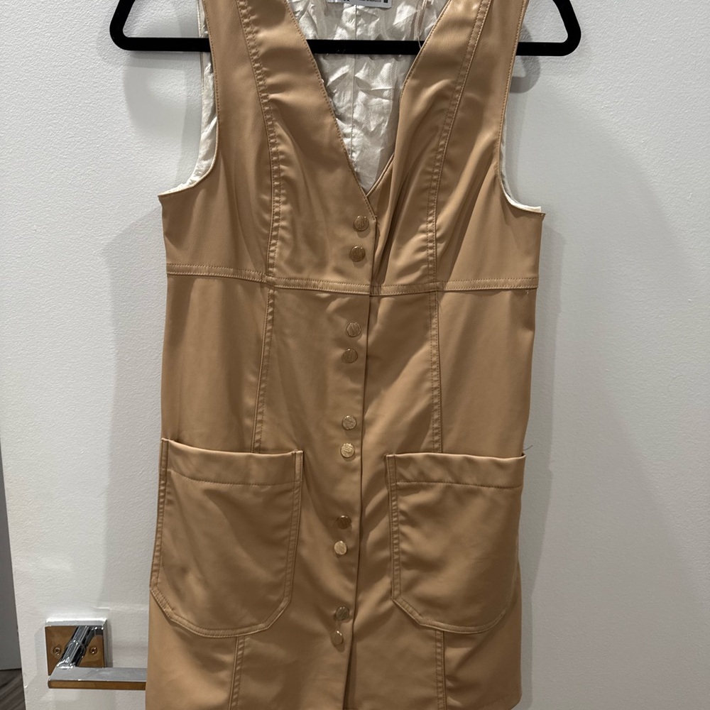 Tan Button-Down Sleeveless Dress